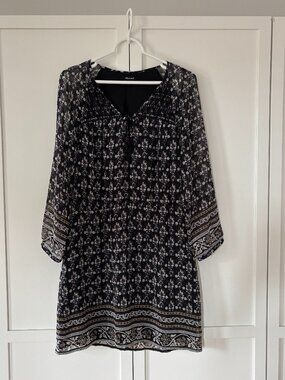Madwell Woodland boho mini dress with sheer sleeves (size 6)